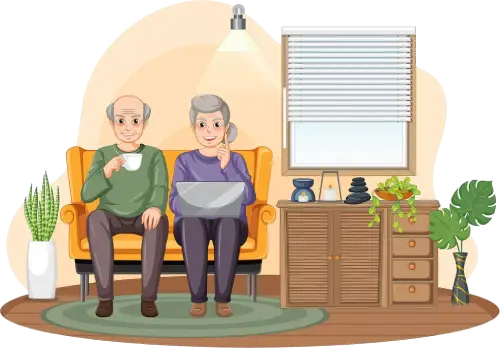senior couple sitting on couch
